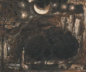 A Shepherd and his Flock under the Moon and Stars by Samuel Palmer Oil Painting