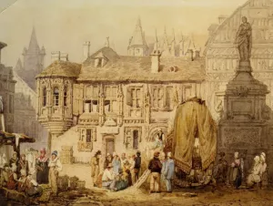 A View of La Place de la Pucelle Rouen by Samuel Prout Oil Painting