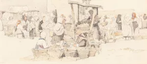 An Outdoor Market by Samuel Prout Oil Painting