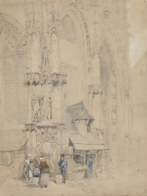 Fontaine S. Maclou, tegen de S. Maclou te Rouaan by Samuel Prout Oil Painting
