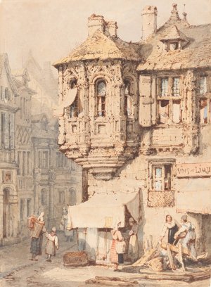 French Street Scene with a Medieval Turret by Samuel Prout Oil Painting