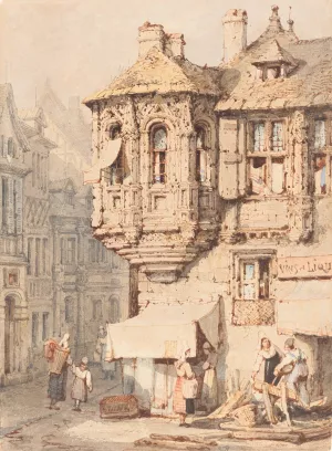 French Street Scene with a Medieval Turret by Samuel Prout Oil Painting