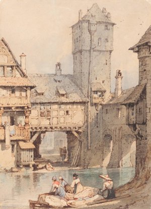 Laundresses before the Wasserturm, Nuremberg by Samuel Prout Oil Painting