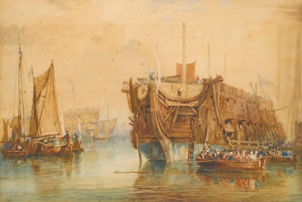 Receiving Ship, Portsmouth by Samuel Prout - Hand-Painted Oil Painting Reproduction