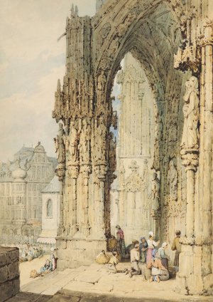 The Porch at Ratisbon Cathedral, Bavaria by Samuel Prout Oil Painting