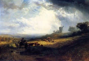 Travellers on a Path in an Extensiive Landscape Oil painting by Samuel Prout