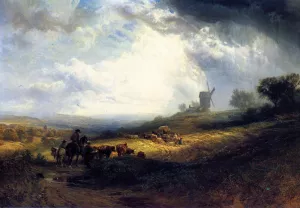 Travellers on a Path in an Extensiive Landscape Oil painting by Samuel Prout