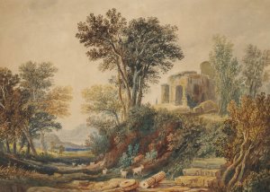 Classical Landscape with Ruins Oil painting by Samuel Rostill Lines