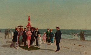 Beach Scene With Acrobats by Samuel S. Carr Oil Painting