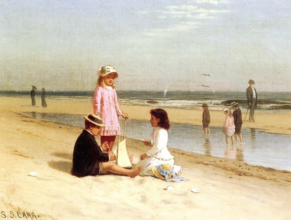 Main Product Photo of Children on the Beach Painting by Samuel S Carr