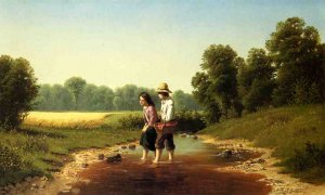 Crossing the Stream by Samuel S Carr Oil Painting