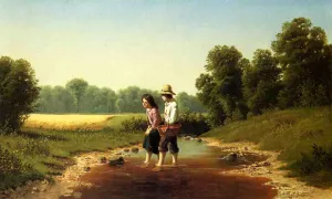 Crossing the Stream by Samuel S Carr - Oil Painting Reproduction
