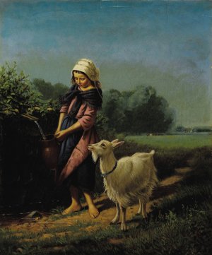 Girl Fetching Water with Goat by Samuel S. Carr Oil Painting