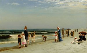 On the Beach at Coney Island by Samuel S. Carr Oil Painting