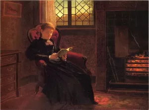 Reading by the Fire by Samuel S Carr - Oil Painting Reproduction