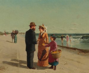 Selling Oranges By The Seashore by Samuel S. Carr Oil Painting