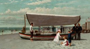 The Oyster Seller, Coney Island by Samuel S. Carr Oil Painting