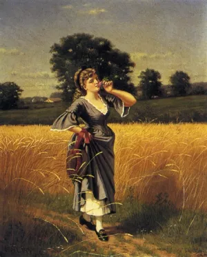 Woman in a Wheatfield Oil painting by Samuel S Carr