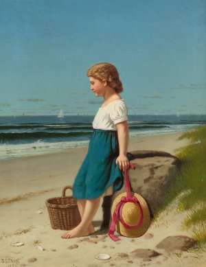 Young Girl At The Seashore by Samuel S. Carr Oil Painting