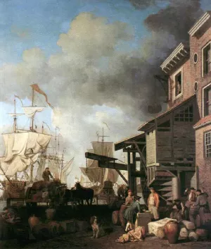 A Thames Wharf by Samuel Scott Oil Painting
