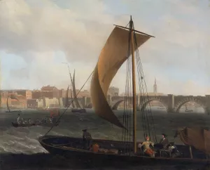 View on the Thames with Westminster Bridge by Samuel Scott Oil Painting