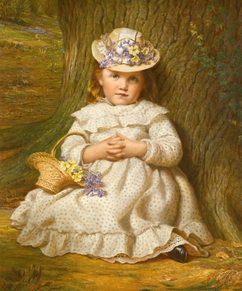 Primroses And Bluebells by Samuel Sidley - Hand-Painted Oil Painting Reproduction