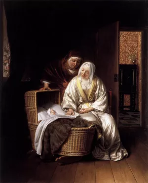 Two Women by a Cradle by Samuel Van Hoogstraten Oil Painting