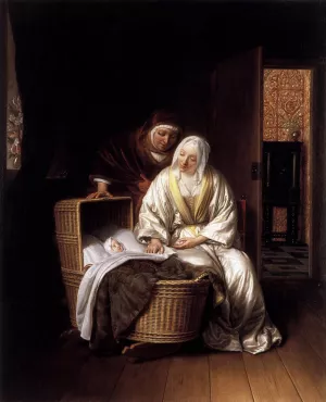 Two Women by a Cradle Oil painting by Samuel Van Hoogstraten