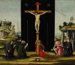 Christ on the Cross adored by Saints Monica, Augustine, Mary Magdalen, Jerome and Bridget of Sweden by Sandro Botticelli Oil Painting