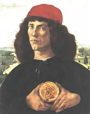 Portrait of a Man with a Medal of Cosimo the Elder by Sandro Botticelli - Oil Painting Reproduction