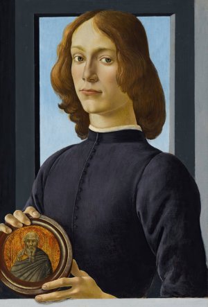 Portrait of a young man holding a roundel by Sandro Botticelli Oil Painting