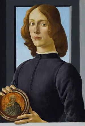 Portrait of a young man holding a roundel by Sandro Botticelli Oil Painting