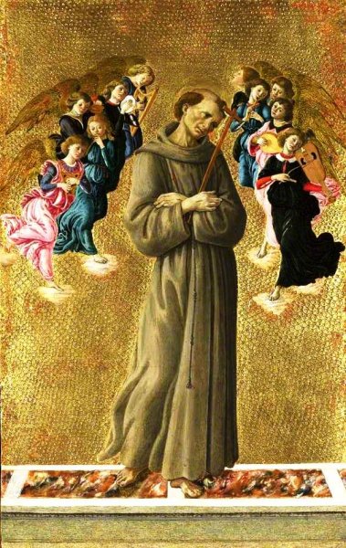 Main Product Photo of Saint Francis of Assisi with Angels Painting by Sandro Botticelli