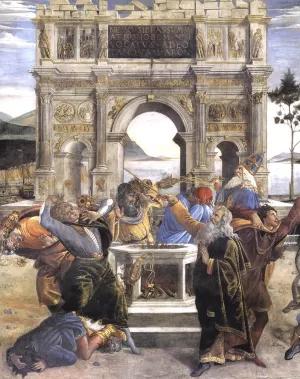 The Punishment of Korah and the Stoning of Moses and Aaron Det. by Sandro Botticelli Oil Painting
