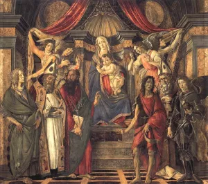 The Virgin and Child with Four Angels and Six Saints by Sandro Botticelli Oil Painting