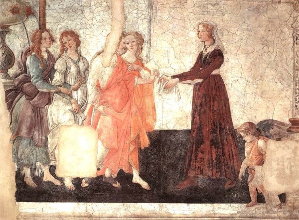 Main Product Photo of Venus and the Graces Offering Gifts to a Young Girl Painting by Sandro Botticelli