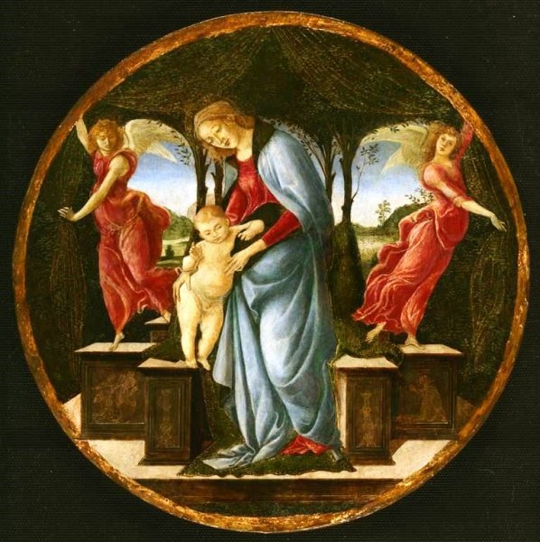 Main Product Photo of Virgin and Child with Two Angels Painting by Sandro Botticelli