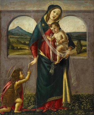 Madonna and Child with the Infant Saint John the Baptist by Sandro Botticelli School Oil Painting