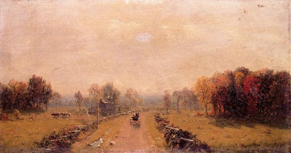 Carriage on a Country Road by Sanford Robinson Gifford - Hand-Painted Oil Painting Reproduction