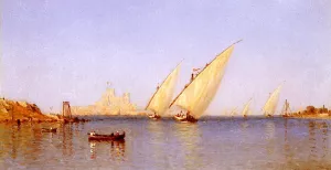 Fishing Boats coming into Brindisi Harbor painting by Sanford Robinson Gifford