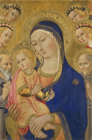 Madonna and Child with Saint Jerome,Saint Bernardino and Angels by Sano Di Pietro Oil Painting