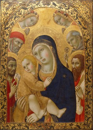 Madonna and Child with Saints Jerome, John the Baptist, Bernardino and Bartholomew by Sano Di Pietro Oil Painting