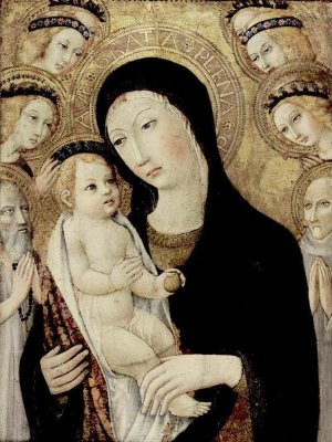 Madonna and Child with Sts Anthony Abbott and Bernardino of Siena Oil painting by Sano Di Pietro