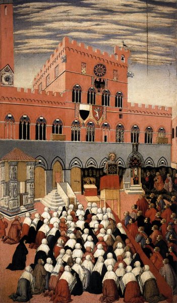 St Bernardino Preaching in the Campo by Sano Di Pietro - Hand-Painted Oil Painting Reproduction