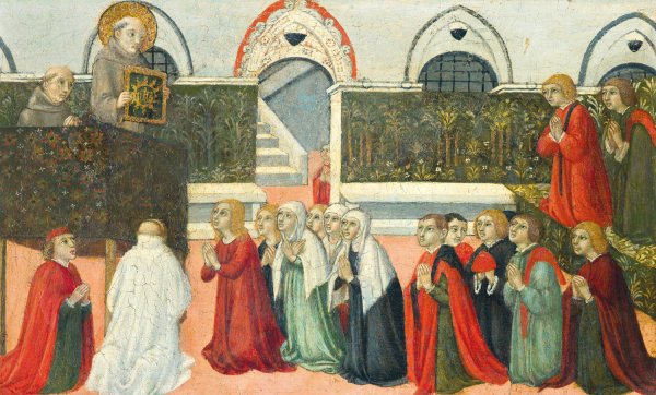 The Preaching of Saint Bernardino by Sano Di Pietro - Hand-Painted Oil Painting Reproduction