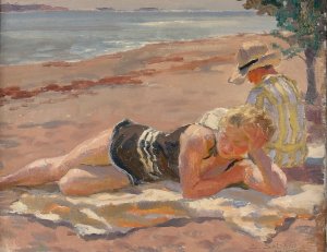 On The Beach by Santeri Salokivi Oil Painting