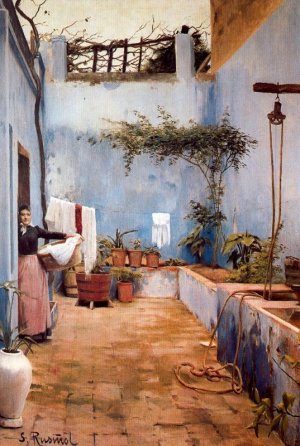 El Patio Azul by Santiago Rusinol Prats Oil Painting