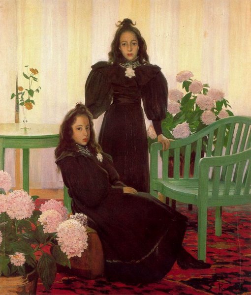 Retratro de Gemelas by Santiago Rusinol Prats - Hand-Painted Oil Painting Reproduction