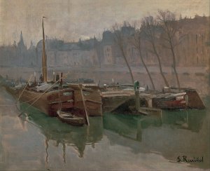 Boats on the Seine by Santiago Rusinol Oil Painting