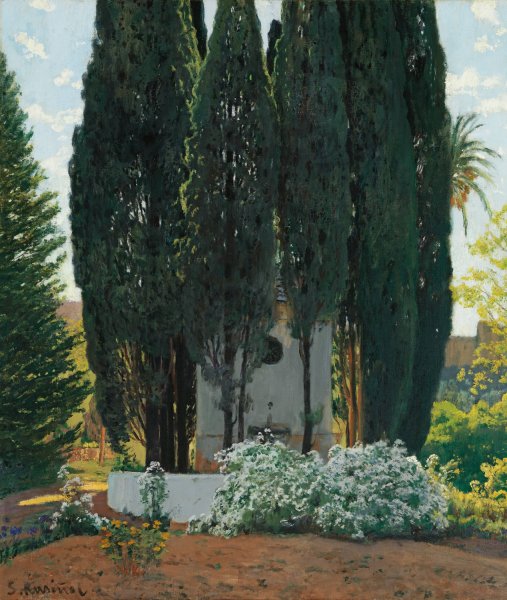 La Fuente De Los Cipreses  by Santiago Rusinol - Hand-Painted Oil Painting Reproduction